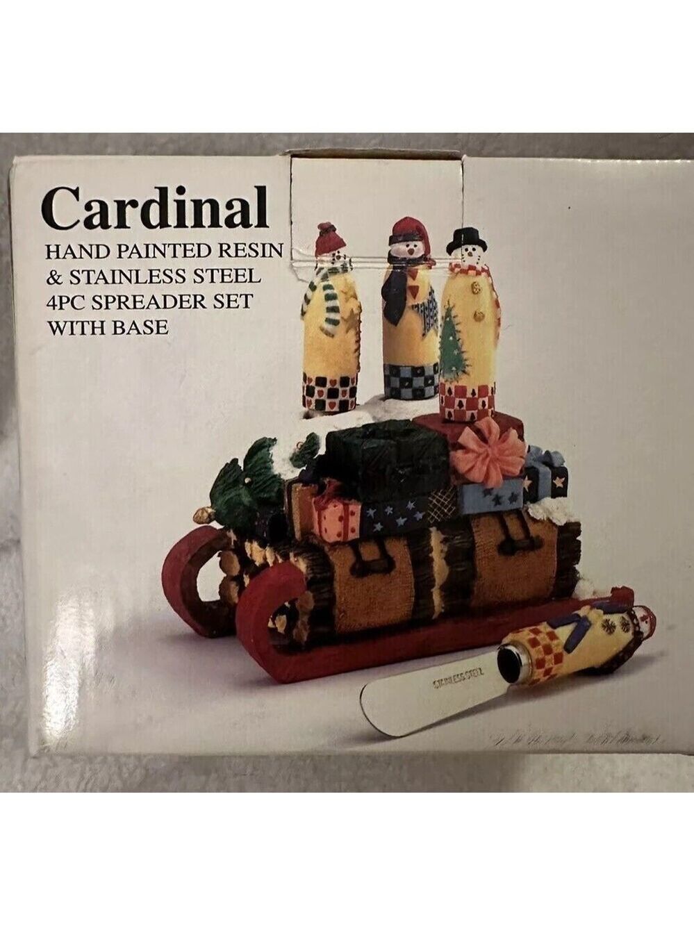 Cardinal Hand Painted Resin & Stainless Steel Christmas Spreader Set New In Box